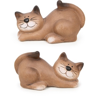 Logbuch-Verlag 2 Deko Katzen beige braun aus Keramik Katzenfiguren liegend Katzenliebhaber Geschenkidee 11 cm