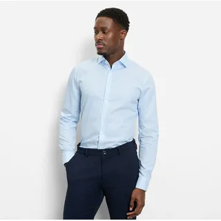 Langarmhemd OLYMP "No 6 six", Herren, Gr. 39, N-Gr, blau (bleu), Web, Obermaterial: 100% Baumwolle, gestreift, sehr schmal, 2-Knopf-Manschette, Hemden Langarmhemd, gestreift, Businesshemd, super slim fit, Royal Kentkragen
