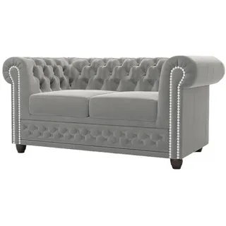 s-style möbel Chesterfield-Sofa Grau Textil, Echtholz,Birke, 2-sitzer Füllung: Polyetherschaumkern,Silikon,Komfortschaum, 148x72x86 cm Hergestellt in Europa, Oeko-Tex®, Wohnzimmer, Sofas - Couches, Sofas, Chesterfield Sofas