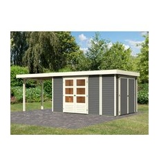 Karibu Gartenhaus Set Retola 6 Terragrau mit Anbauschrank 280 cm Breit 9,03 m2