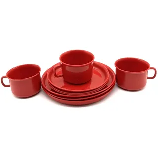 3 Stück Geschirr-Set 3teilig Kindergeschirr Frühstücksset Geschirrservice Kaffeeservice Plastikgeschirr Tassen und Teller, aus Kunststoff, Mehrweggeschirr, Farbe rot
