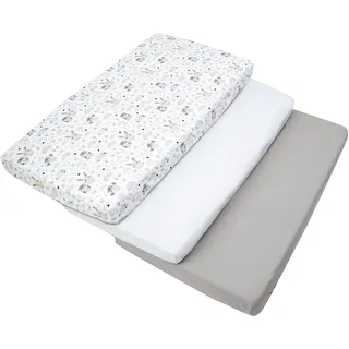 Medi Partners Spannbettlaken 60x120 3-Pack Baby Bettlaken Kinderbett Spannbetttuch 100% Baumwolle - Fitted Kinder Sheet Bettwäsche Babymatratze Schlafsack Babybett (Lichtung-Weiß-Graue)