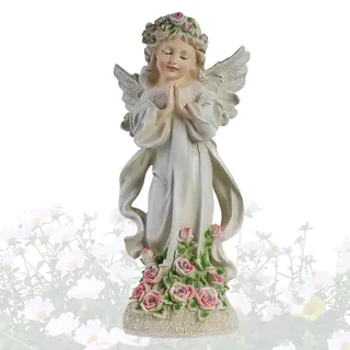 Solarbetriebene Engelsfigur, Garten, Kunstharz, Engel, Ornament, Rasen, Friedhof, Geschenk, schönes Design betender Engel, Solarleuchten mit LED, für Balkon, Terrasse, Hof, Außendekoration (Stil 2)