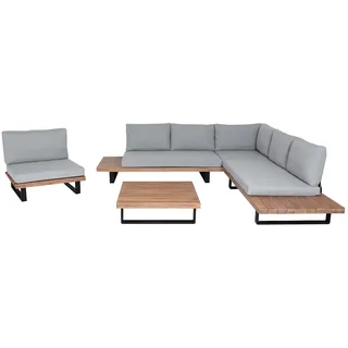 Mendler Garten-Garnitur mit Sessel HWC-H54, Lounge-Set Sofa, Spun Poly Akazie Holz FSC® Aluminium ~ hellbraun, Polster hellgrau