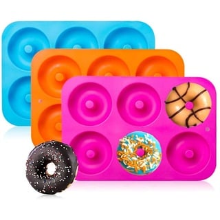 Voarge 3 Stück Silikon Donut Formen, für Kuchen Keks Bagels Muffins Kuchen für Geschirrspüler, Backofen, Mikrowelle, Kühlschrank, Silikon Donutform Donut Backform Form Blatt Behälter