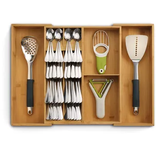 Joseph Joseph DrawerStore Erweiterbarer, Verstellbarer Schubladeneinsatz, Besteck- und Küchenutensilien-Organizer, 10–12 Fächer, Bambus