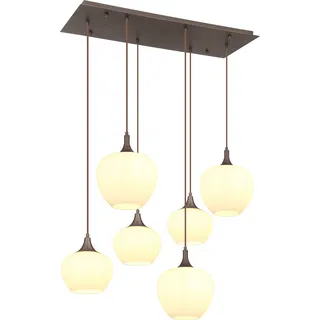 Globo Lighting Hängeleuchte Metall kaffeefarben, Glas opal, Kabel Textil schwarz, Höhe kürzbar, 2 unterschiedliche Gläser, LxBxH: 860x420x1200mm, Glas-DM: je 3 x 18 cm und 24 cm, exkl. 6x E27 40W 230V - Braun