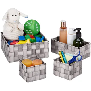 Relaxdays Aufbewahrungskorb Set 4tlg. 23 x 23 x 10 cm grau