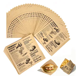 Burger Papier – 100 Stück, fettdicht, antihaftbeschichtet, für Burger, Sandwiches, Brötchen & Backformen – ideal für zu Hause, Imbiss & Foodtruck (braun, 20x20 cm)