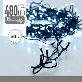 ECD Germany LED Lichterkette für Weihnachten mit 480 LEDs 36m, Kaltweiß, für den Innen- und Außenbereich IP44 Weihnachtsbeleuchtung für Weihnachtsbaum - dunkelgrün