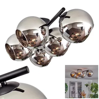 HOFSTEIN Deckenleuchte Koyoto, 5-flammige Deckenlampe aus Metall/Glas in Schwarz/Chrom-/Rauchfarben, Leuchte im Retro/Vintage-Design (Schirme Ø 15 cm), E14, Esszimmer, Wohnzimmer, Küche, Flur, Büro