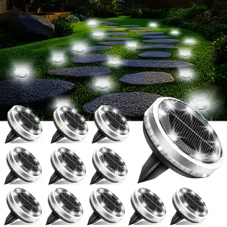 Bzavor 12 Stück IP65 Solar Bodenleuchten Aussen, 8 Obere + 4 Seitliche LED-Lichtperlen Solarleuchten Garten, Solar Bodenleuchten Klein,Solarlampen für Außen Garten, Gartenbeleuchtung Solar Außen