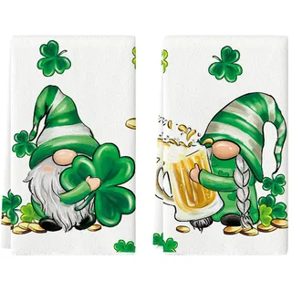 Artoid Mode Biere Grün GNOME Kleeblatts St. Patrick's Day Küchentücher Geschirrtücher, 42x65 cm Frühling Dekoration Handtücher 2er Set