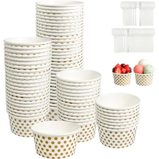 FZSECRIU 50 Stück eisbecher,eisbecher pappe,350ml,candybar becher kinder,eis becher,pappbecher klein,Partyzubehör,Leckerlibecher für gefrorener Joghurt,Suppe,Weiß