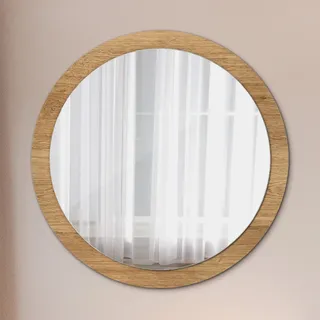 Runder Spiegel mit Modernem Aufdruck - Dekospiegel Wandmontage -Holz Textur- Ø100cm - Grau