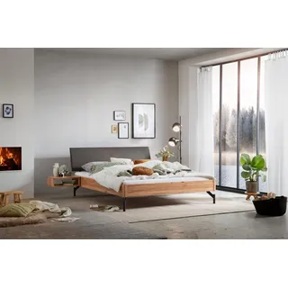 Hasena Massivholzbett, Kopfteil gepolstert Broni, Farbe: Wildbuche natur, geölt, Bezugsfarbe: Kul smoke, Metallfarbe: Anthracit, verschiedene Größen - 180 x 210 cm/20 cm