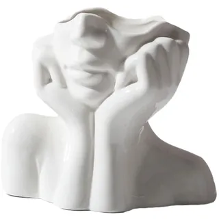 Gesicht Vase,Keramik Körper Schreibtisch Dekor,Blume Vase Weibliche Form Ideale Regal,Moderne Weiße Blumenvase Tischdekoration,Wohnzimmer, Büro, Café,kleine Dekoration (Large)