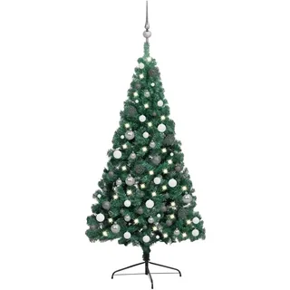 The Living Store Künstlicher Halb-Weihnachtsbaum Beleuchtung Kugeln Grün 240 cm - Grün
