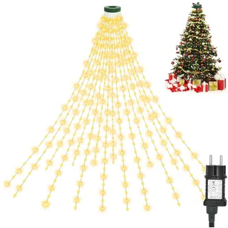 AGOTD Lichterkette Weihnachtsbaum Christbaumbeleuchtung mit Ring 2,5m 16 Girlanden 400 LEDs, LED Weihnachtsbeleuchtung Innen, Christbaum Tannenbaum Lichterkette 8 Modi Warmweiß