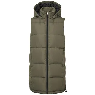 Noisy May Damen Lange Puffer Weste | Wattierte Stepp Übergangsjacke ohne Ärmel | mit Kapuze & Zip NMAURORA, Farben:Olive, Größe:42