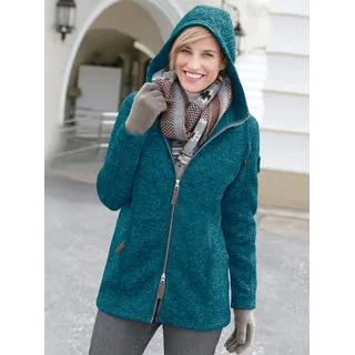 Kapuzenfleecejacke CASUAL LOOKS, Damen, Gr. 44, blau (petrol, meliert), 100% Polyester, meliert, unifarben, figurumspielend, Jacken Kapuzenfleecejacke