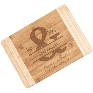 Maverton Bambus Holzbrett mit Gravur, Schneidebrett, Küchenbrett | Größe: 35x25 cm, groß und massiv, für Paare, zum Hochzeitstag, zur Hochzeit, zu Weihnachten, Mr. & Mrs.