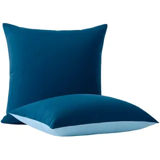 wometo 2er Set Kissenbezug 80x80 Oeko-TEX dunkelblau & blau Wende-Design | Doppelpack Kissenhülle farblich perfekt abgestimmt I klassischer Hotelverschluss I 2-farbige Optik
