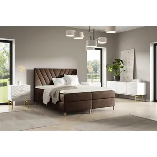 Boxspringbett Schlafzimmerbett ESPEN 180x220cm in Stoff Fresh Braun - Braun