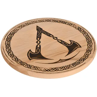 Elbenwald Assassins Creed Schneidebrett mit Valhalla Logo Motiv Ø 31 cm x 1,8 cm rund Buche