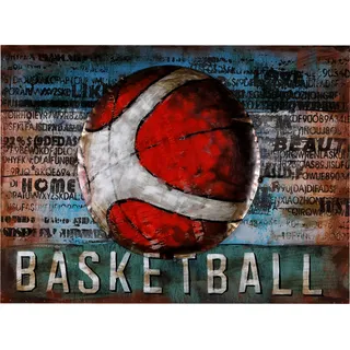 Wandbild Metallbild Basketball 80x60cm 3D handmade - Bunt