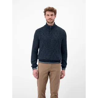 Strickpullover LERROS "Strickpullover mit Zopfmuster und Troyerkragen", Herren, Gr. XXL, classic navy, 67% Baumwolle, 33% Polyacryl, ohne Ausschnitt, Pullover Strickpullover