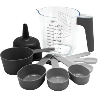 NERTHUS FIH 1382 9-teiliges Set, 8 Messlöffel und Krug, 1 l, BPA-freier Kunststoff, ideal zum Messen von flüssigen und trockenen Zutaten in der Küche