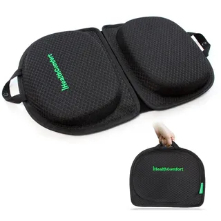 IHEALTHCOMFORT Kleines Reise-Sitzkissen, tragbares und faltbares Gel-Memory-Foam-Kissen, multifunktional, stützendes, festes Gesäßkissen, für langes Sitzen und Autofahren