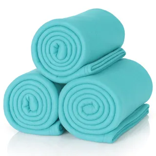 ALCLEAR 3 Stück Oeko Tex Fleecedecken, Farbe: türkis, tolle Größe 130x160 cm, über 200 g/m2, Sofadecke Couchdecke Wohndecke, Picknickdecke Sofaüberwurf Decke