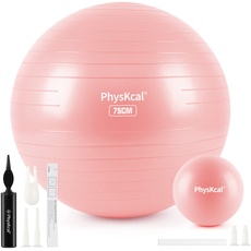 PhysKcal 75cm Pink Dicker Gymnastikball und 23 cm Pilatesball Set, Anti Burst Gymnastikball, Anti-Rutsch-Sitzball, Balanceball, Yogaball für Zuhause, Fitnessstudio und Büro