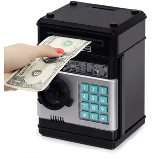 Highttoy Spardose für Kinder 3-12 Jahren,Elektronische Spardose Sparschwein Tresor Kinder Geldautomat Sparbox mit Code ATM Savings Bank Geschenk Jungen Mädchen Schwarz