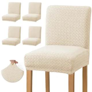TOATELU Stuhlhussen Stretch 4er Set: Moderne Stil Stretch Stuhlhussen, Hochwertige Stretche Jacquard Barhockerbezüge, Wasserdichter Barhocker, für Esszimmer Küche Barhocker (Beige)