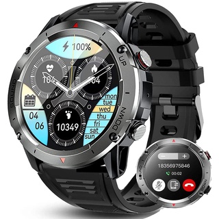 Bengux Smartwatch Herren mit Telefonfunktion 1,39Zoll HD Voll Touchscreen IP68 mit 100+ Sportmodi Fitness Tracker Sportuhr Schlafmonitor Schrittzähler Message Reminder Pulsuhr für Android iOS(Schwarz)