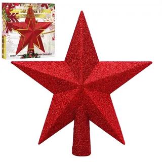 Aneco 4 Zoll Glitzer Mini Rot Weihnachtsbaumspitze Bruchsichere Kleine Weihnachtsbaum Dekoration Baumspitze für Festliche Ornament oder Heimdekoration