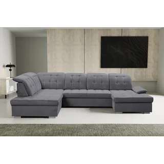 werk2 Wohnlandschaft »Kordula-New U-Form«, Sofa in U-Form mit Schlaffunktion & Bettkasten, Schlafcouch grau