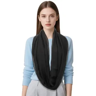 UZYXC Loop Schal Damen Sommer Leicht aus Chiffon, Weicher Schlauchschal als Halstuch, Atmungsaktiv und Seidig für Büro und Abendkleidung, Luftiger Begleiter für Reisen und Alltag, Schwarz Elegant
