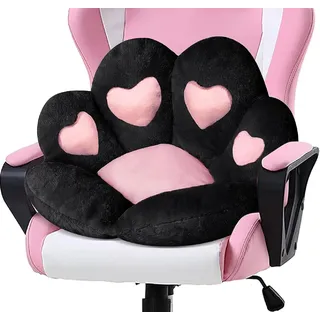 LANPEW Katze Pfote Kissen Nette Stuhl Kissen Kawaii Katze Pfote Form Gaming Stuhl Kissen Kitty Plüsch Lazy Sofa Kissen für Mädchen Gamer Stuhl, Kawaii Zubehör Stuff Room Dekor(schwarzes Herz, 70x70cm)