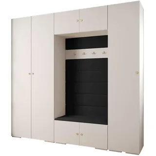Abiks Möbel Garderoben-Set 236,7/250/47 , Weiß, Schwarz, Goldfarben , Metall , Nachbildung , 13 Fächer , 250x236.7x47 cm , Garderobe, Garderoben-Sets & Garderoben-Serien, Garderoben-Sets