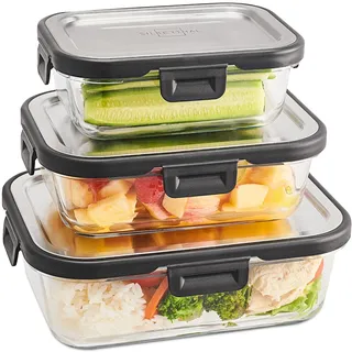 SILBERTHAL Frischhaltedosen Set Glas mit Edelstahl Deckel - Luftdicht - 3er Set - Größen 1L, 600ml und 400ml