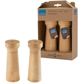 Amefa MODERN WOOD Salz und Pfeffermühle Set 2-teilig aus Holz | Keramikmahlwerk | Gewürzmühle im Set für Salz und Pfeffer | 15 cm | Rubberwood | unbefüllt