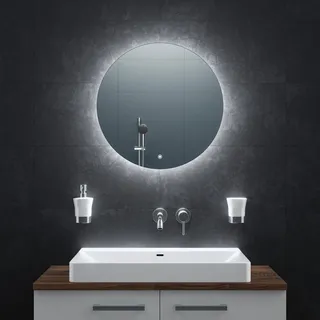 BR Bringer® LED Badspiegel Rund 60 cm Modell BRRS201 dimmbar Anti-Beschlag | Dimmbarer Badezimmerspiegel mit Beleuchtung - 3 Lichtfarben, Touch-Schalter, Anti-Beschlag und praktische Speicherfunktion