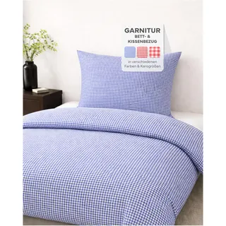 texpot Bettwäsche Garnitur 135 x 200 cm + 80 x 80 cm Landhaus 5 mm Karo blau kariert Bauern Kissenbezug Bettbezug