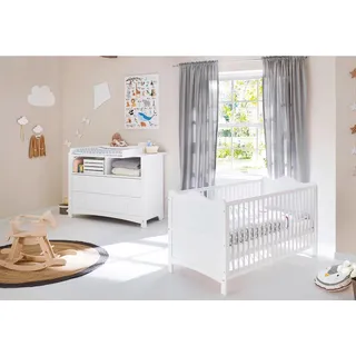 Pinolino Babyzimmer , Weiß , Holzwerkstoff , Kiefer , teilmassiv , 2 Schublade(n) Schubladen , 76x85x146 cm , zum Juniorbett umbaubar, höhenverstellbar, Sprossen mit Normabstand, Aufbauanleitung im Karton, Lattenrost inklusive, Schlupfsprossen , Babymöbel & Kindermöbel, Babyzimmer, Babyzimmer-Serien