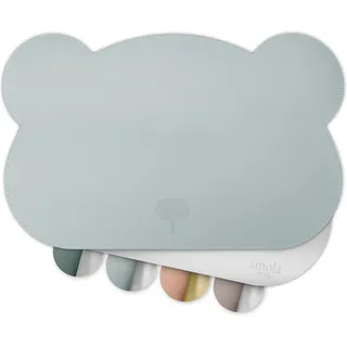 smøla Platzset für Kinder - Bär I Abwaschbares Tischset aus BPA-freiem PU-Leder I Platzdeckchen Tischunterlage für Kleinkinder & Babys I 2-Farbig (Morgen-Blau/Silber)