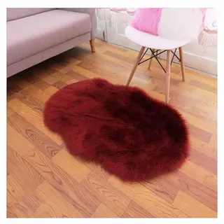 SHTGOI Kunstfell Teppich Plüsch Lammfellimitat Teppich Faux Fell Bettvorleger mit Anti-Rutsch Hirschleder-Samt Wollteppich Flauschige Sofa Matte für Wohnzimmer,Schlafzimmer 65 * 120cm Weinrot
